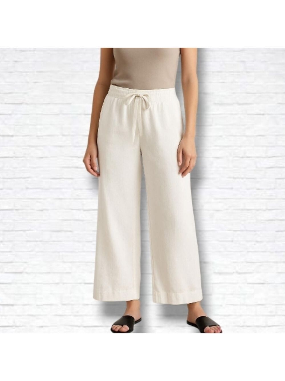 Liz Claiborne "Jackie" White Linen Wide Leg Capri Pants Size 12 P